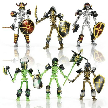 6 Pack T13 Action Figures Set with 54 Accessories, Skeleton Action Figure Mini Dummy 13, DIY Multi-Colored Titan 13, Skeleton Toy Multi-Jointed Movable 3D Printed Toys