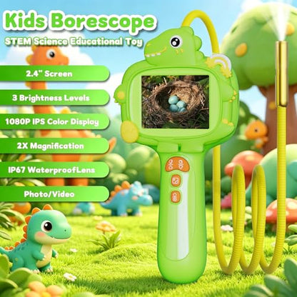 Kids Borescope Camera with Light, STEM Educational Toy, Green - color: Green