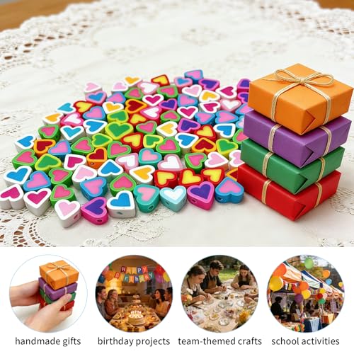 100 pcs Heart Polymer Clay Beads, VEINARDYL Colorful Mixed Heart Charm Beads for DIY Crafts Earring Necklace Bracelets Making - color: Heart