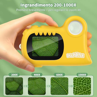 2 in 1 Microscope for Kids & Video Camera, Deepoter 1000X Digital Microscope with 2.0" Screen, Portable Handheld Kids Camera Toys, STEM Educational Science Kit Gifts for 3-12 Age Years Old Boys Girls