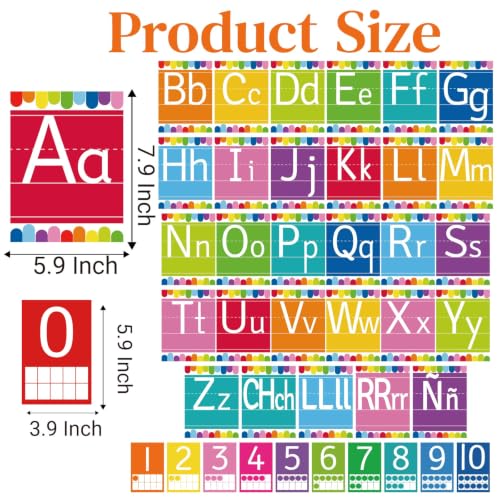41 Pcs Bright Alphabet for Classroom ABC Posters and 0-10 Number Line Cards Colorful Letters Suitable for English Classroom and Spanish Classroom (English and Spanish ABC Bright) - color: Spanish Abc Bright