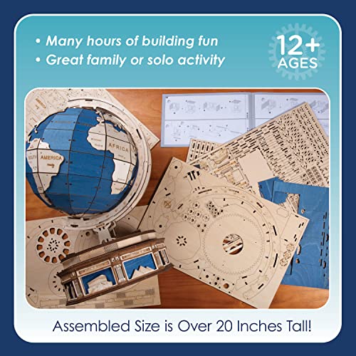 MindWare Gearjits: Globe – Wooden 3D Building Puzzle for Teens & Adults – DIY Construction Model – Fun for Parents Too! – Great STEAM Gifts for Ages 12+