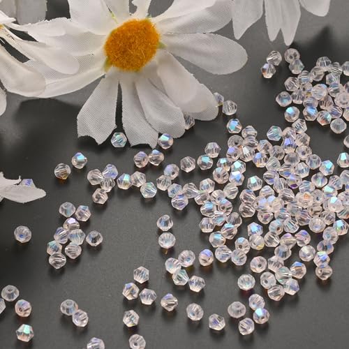 1000pcs 4 mm Bicone Crystal Beads Faceted Crystal Glass Beads Bulk for Jewelry Making DIY Necklace Bracelet Earring (Aqua Pink AB Color) - color: Aqua Pink AB