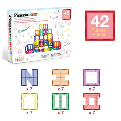 PicassoTiles Magnetic Tiles Building Blocks STEM Toy Set for Kids Ages 3+ - color: See-through Shape