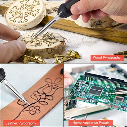 Preciva 31Pcs Wood Burning Kit, Professional Wood Burning Tool, 482°F~1382°F Adjustable Temperature Woodburning Pyrography Pen DIY Creative Tools for Embossing/Carving/Soldering - size: 31