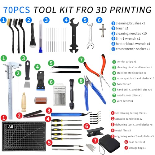 70PCS 3D Printer Tools Kit 3D Printing Accessories for FDM/SLA Printers