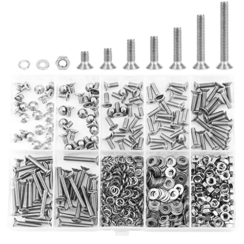 HELIFOUNER 560 Pieces M3 x 4mm /6mm /8mm /10mm /12mm /16mm /20mm, Countersunk Head Socket Cap Screws Bolts Washers Nuts Kit, 304 Stainless Steel - size: M3, style: Countersunk Head Socket Cap