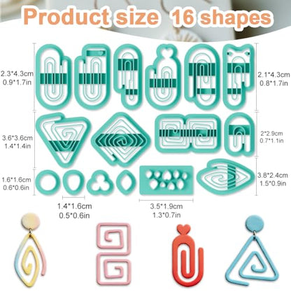 16Pcs Paperclip Polymer Clay Cutters Maze Clay Earrings Cutters Polymer Jewelry Cutter for Earrings Making Party Festival DIY Supplies - color: Paperclip