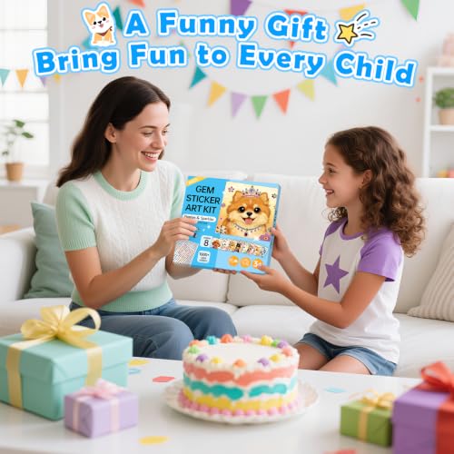 Gem Art Sticker Kit,Diamond Art Sticker Crafts for Kids Ages 4-12 - color: Blue-Dog