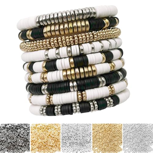 6mm Flat Round Spacer Beads, Clay Beads for Bracelets Making Kit, Heishi Polymer Flat Disc Spacer Beads for Jewelry Making, Clay Beads for Jewelry Making Gold Beads Silver (2000pcs) - color: 2000pcs