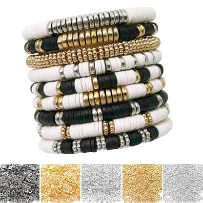 6mm Flat Round Spacer Beads, Clay Beads for Bracelets Making Kit, Heishi Polymer Flat Disc Spacer Beads for Jewelry Making, Clay Beads for Jewelry Making Gold Beads Silver (2000pcs) - color: 2000pcs