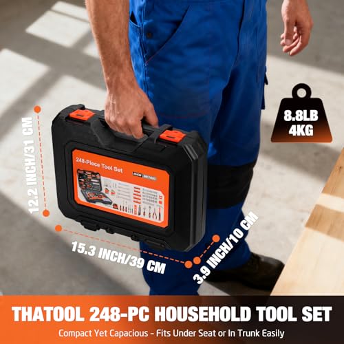248-Piece Home Repair Hand Tool Set with Storage Case - color: Orange