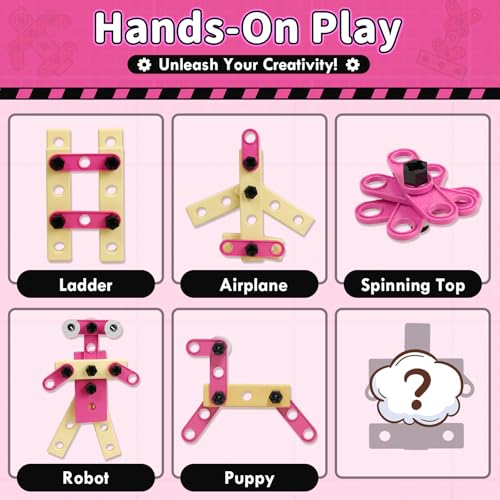 KidBloom Kids Tool Set, 50 Pcs Toddler Tool Set with Kids Tool Belt - color: Pink