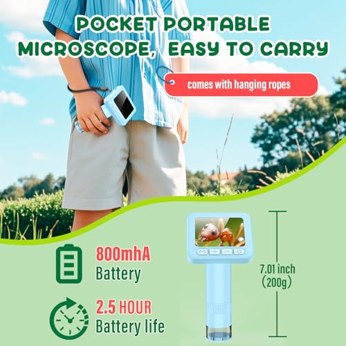 IMICHI Microscope for Kids 50X-1000X - 2 inch IPS HD Screen, 32GB Storage Card, 1080P Video, 2-Hour Battery Life, Easy Carry, Slides Included - Perfect Science Kit Gift for Kids Ages 8-12 Blue - color: Blue