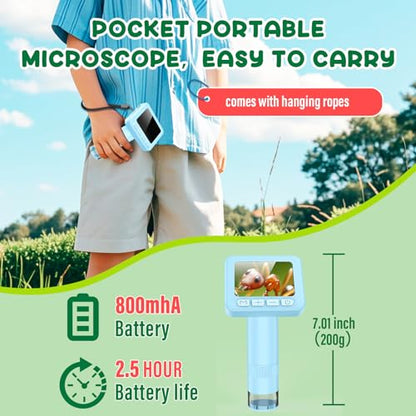 IMICHI Microscope for Kids 50X-1000X - 2 inch IPS HD Screen, 32GB Storage Card, 1080P Video, 2-Hour Battery Life, Easy Carry, Slides Included - Perfect Science Kit Gift for Kids Ages 8-12 Blue - color: Blue