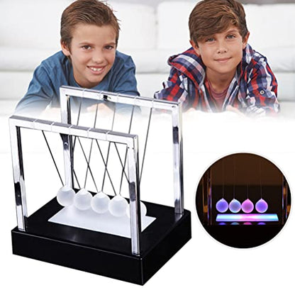 Newtons Pendulum, Newtons Balance Swing Ball, LED Light Up Newtons Pendulum Balls, Desk Office and Home Science Education Decoration (A)