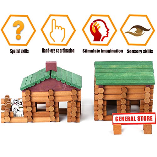 170 PCS Classic Building Log Toys, Wood Logs Set Set for Boy, Creative Construction Educational Gift for Kids Ages 3+ - style: 170 PCS