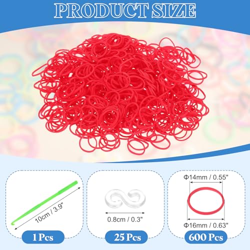 uxcell 600Pcs Loom Rubber Band, Bracelet Making Refill Kit Elastic Loom Band with 25Pcs S-Clips and 1Pcs Crochet Hooks for Weaving DIY Handcrafts, Red - color: Red