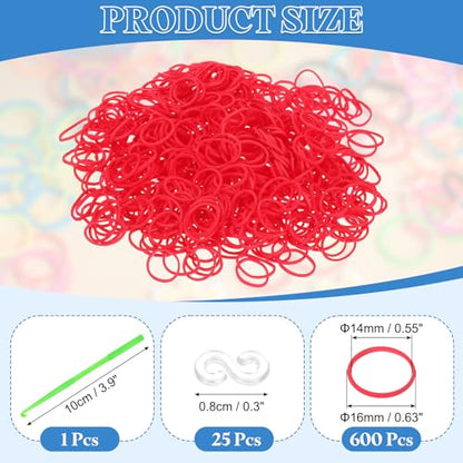 uxcell 600Pcs Loom Rubber Band, Bracelet Making Refill Kit Elastic Loom Band with 25Pcs S-Clips and 1Pcs Crochet Hooks for Weaving DIY Handcrafts, Red - color: Red