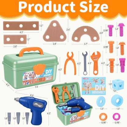 Drill Building Set for Kids 172 Pcs Construction Tools for Kids with Toolbox,Kids Construction Building STEM Toy for Boys Girls Birthday Gifts
