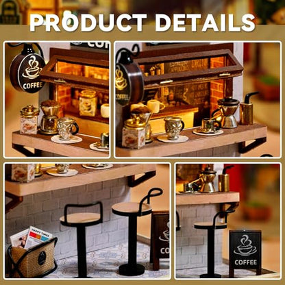 Flever Dollhouse Miniature DIY House Kit Creative Room with Furniture for Romantic Valentine's Gift (Coffee Time) - color: Coffee Time