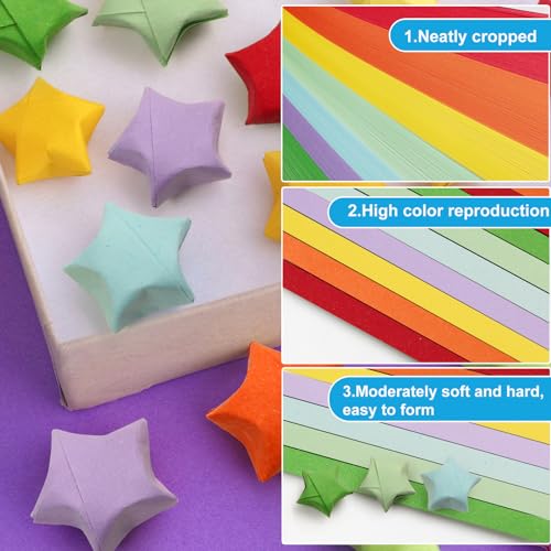 FoDau770 Solid Color Star Paper Strips - 1080 Sheet, 7 Colors - color: Solid Tropical Multicolor