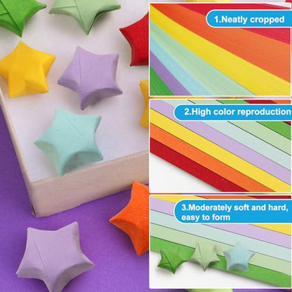 FoDau770 Solid Color Star Paper Strips - 1080 Sheet, 7 Colors - color: Solid Tropical Multicolor
