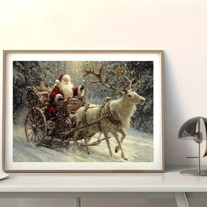 BOHADIY Diamond Painting Kit for Adults, Christmas Santa Claus Diamond Art Kits for Adults Beginners, Full Round Drill Forest Deer Art and Crafts Kits for Home Wall Decor Gifts 12x16inch