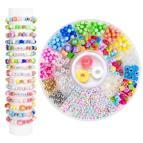 MINIMISSMIANYC 594PCS Bead Bracelet Making Kit for Kids,Colorful Pony Beads Pearl Shell Flower Evil Eyes Star Carft Friendship Bracelet Necklace Jewelry Making Supplies Kit Gifts for Boys Girls Women - color: Multicolor