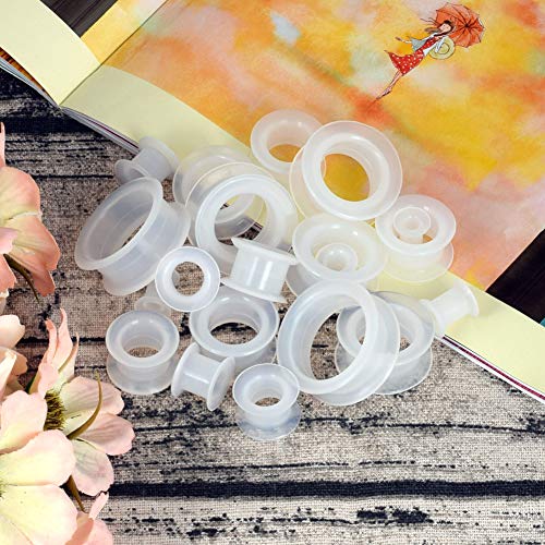 Oyaface 20 PCS Piercing Tunnel Set Soft/Hard Silicone Flesh Ear Plugs 2g-25mm Flexible Ear Stretching Gauge Expander - color: Clear