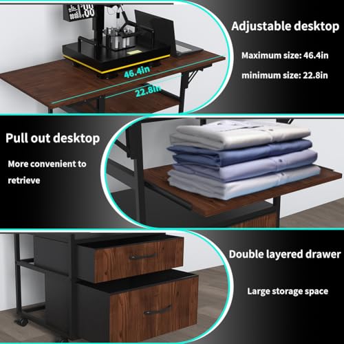 Heat Press Table with Pull-Out Tray, 4-Tier Rolling Workstation - color: Brown