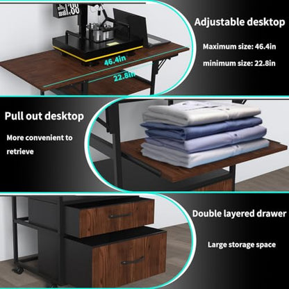 Heat Press Table with Pull-Out Tray, 4-Tier Rolling Workstation - color: Brown