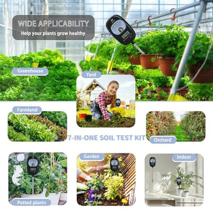 7-in-one Soil Test Kit, Soil Moisture Meter/PH Meter/Sunlight Intensity/Fertility Soil Tester, LCD Display Air & Soil Hygrometer Temperature for Hous Plants Garden, Farm, Lawn Care Moisture Meter - color: Dark NEW