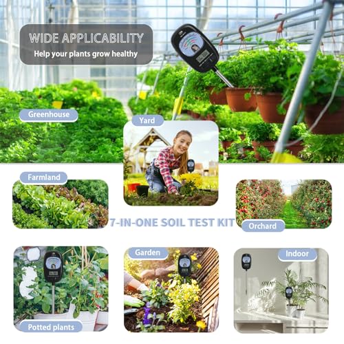 7-in-one Soil Test Kit, Soil Moisture Meter/PH Meter/Sunlight Intensity/Fertility Soil Tester, LCD Display Air & Soil Hygrometer Temperature for Hous Plants Garden, Farm, Lawn Care Moisture Meter - color: Dark NEW