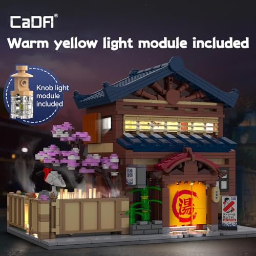 CaDA C66012W Japanese Hot Spring Hotel Building Block Model, 1249 Pieces of Japanese-Style Architecture, Cherry Blossom Garden with Led Warm Light, Collectible Assembly House (C66012W) - color: C66012w