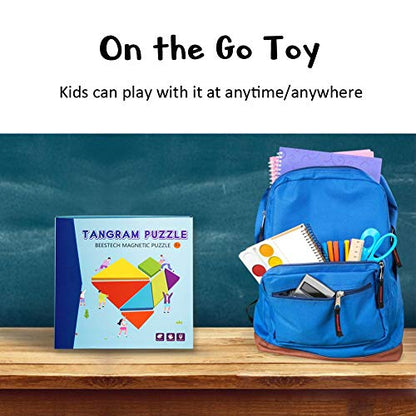 Beestech Wooden Tangram Puzzle Book, Travel Games for Kids in Car, Plane or Take Out for Restaurant, Educational Learning Puzzles Toys, On The Go Toys for Kids, Boys, Girls 3,4,5,6,7,8 Years Old