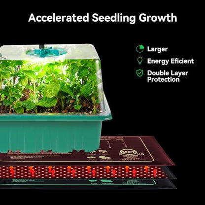 Seed Starter Trays with Grow Lights and Heat Mat, 72 Cells Seed Starter Kit with Lights, 3 Lighting Mode, 4 Timing Set, Germination Kit for Seed Starting Trays with High Humidity Control Domes - color: Green