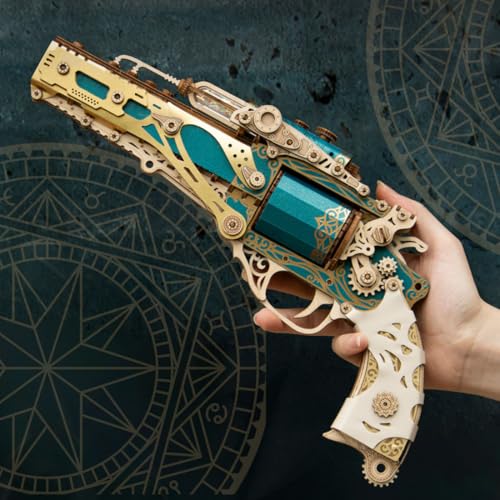 Gifts for Men，Revolver 3D Wooden Puzzle Kits, Compatible with Wooden Bullets DIY Handcrafted Creative Steam Assembly Kit for Adults-2024 (Kit Version/318PCS/Blue) - style: Blue