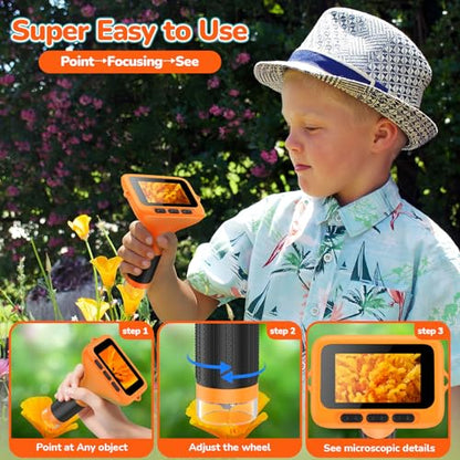 Kids Digital Microscope with 3-Inch Screen: STEM Toy Science Gift Ages 4-12 - color: Orange