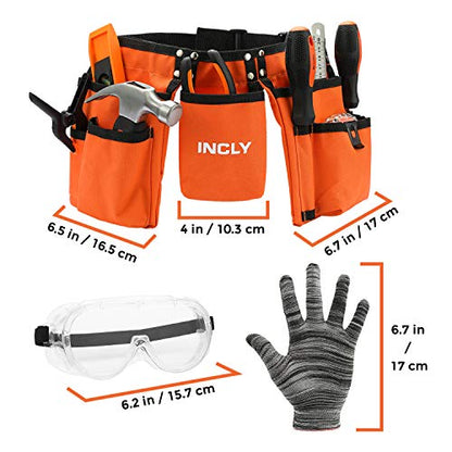 INCLY 18PCS Kids Tool Set with Reinforced Belt Adjustable Waist 20"-32"