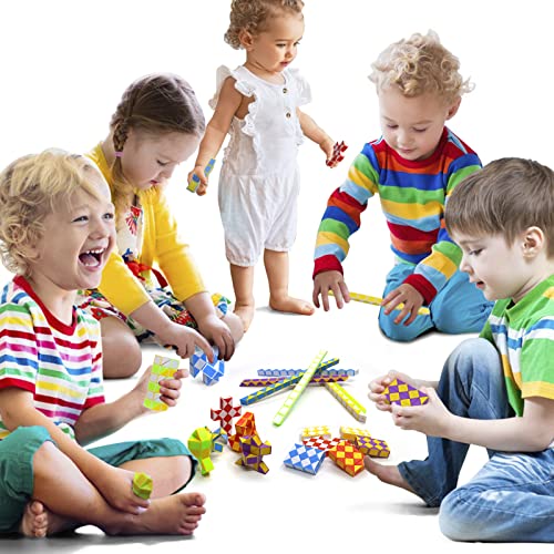 24 Pack 24 Blocks Mini Fidget Snake Cube Mini Twist Puzzle Cubes Magic Speed Cubes Toy for Kids Party Bag Fillers, Party Supplies - style: 24PCS-8 Colors