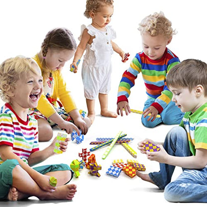 24 Pack 24 Blocks Mini Fidget Snake Cube Mini Twist Puzzle Cubes Magic Speed Cubes Toy for Kids Party Bag Fillers, Party Supplies - style: 24PCS-8 Colors