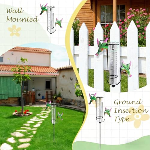 Rain Gauge Outdoor with Thermometer, Accurate & Easy to Read - color: Hummingbird