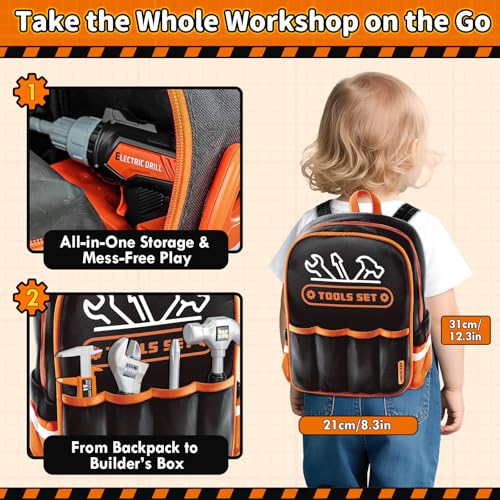 KidBloom Kids Tool Set, 50 Pcs Construction Toys, Toys for 3 Year Old Boys - color: Orange