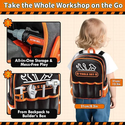 KidBloom Kids Tool Set, 50 Pcs Construction Toys, Toys for 3 Year Old Boys - color: Orange