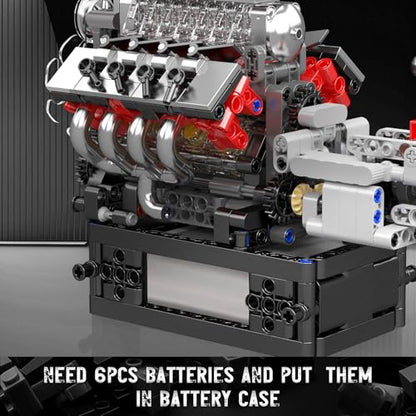 Mould King 10225 V8 Engine Model Kit that Works - Car Engine Building Blocks Kit with Battery, STEM Mechanic Engineering Construction Set, Collection Model Gift for Adults(855 PCS)
