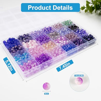 About 1200PCS 6mm Crack Glass Beads,24 Assorted Crack Violet Purple Series - color: Violet Purple