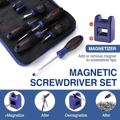 WORKPRO 10-Piece Magnetic Screwdriver Set with Pouch, Blue - color: Blue