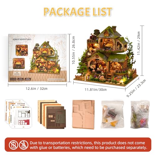 DIY Miniature House Kit with LED Lights, Forest Adventure Wooden Mini House Building Kit for Adults & Teens, Creative Crafts for Women, Friends & Hobbyists - style: Forest Adventure