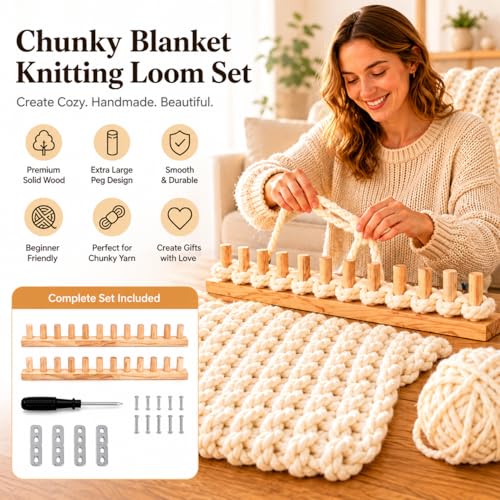 70'' Chunky Knitting Blanket Loom, Adjustable Wood Knit Loom with Detachable Modules, Portable Hand Weaving Loom Kit for Beginners, DIY Yarn Craft Tool for Home & Trave (70 inch) - size: 70 in – 6 Sections